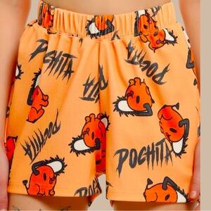 Orange Small Shorts with Elastic Waistband and Whimsical Design